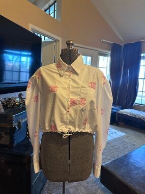 CC White Blouse with Pink Logo